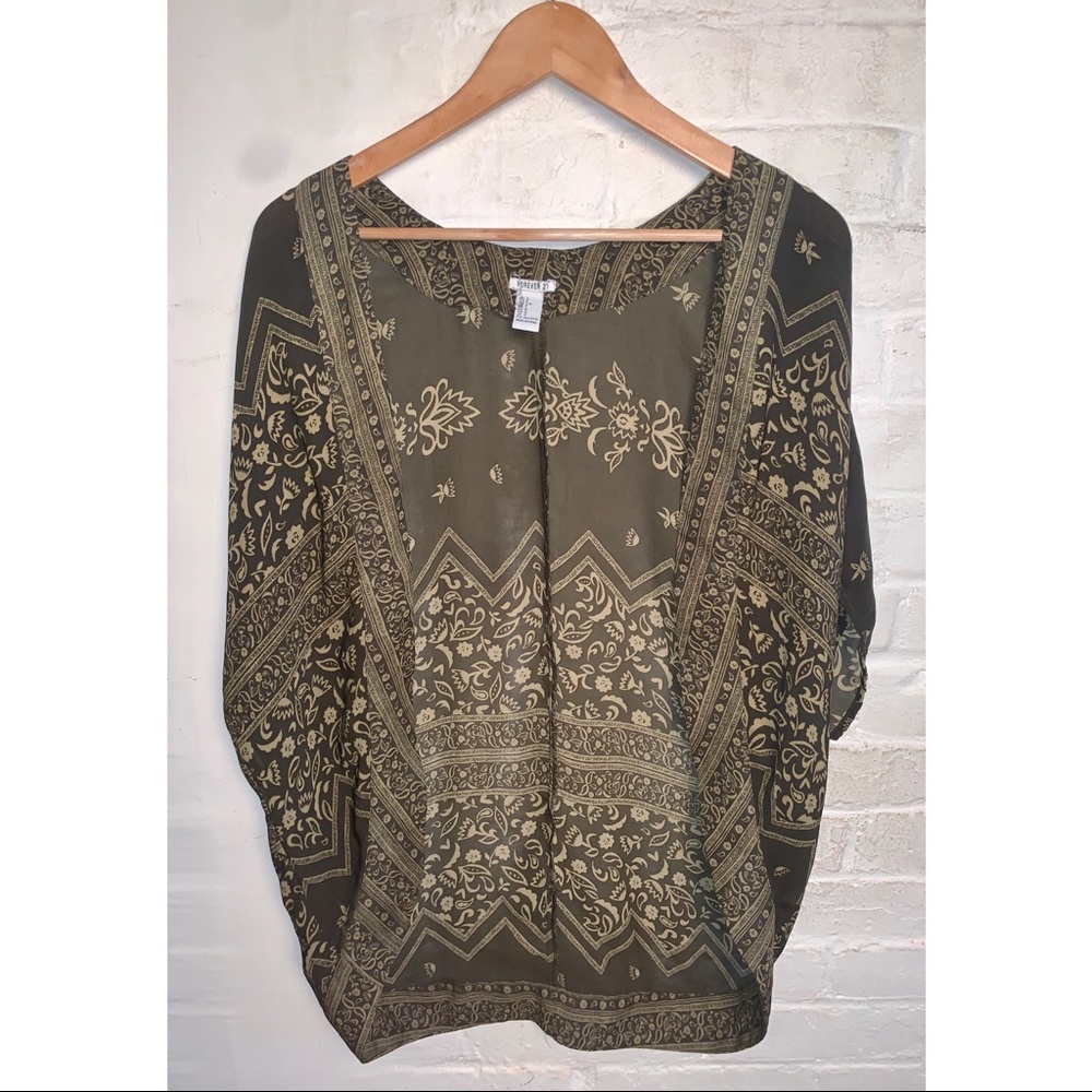 Forever 21 olive green patterned bohemian kimono